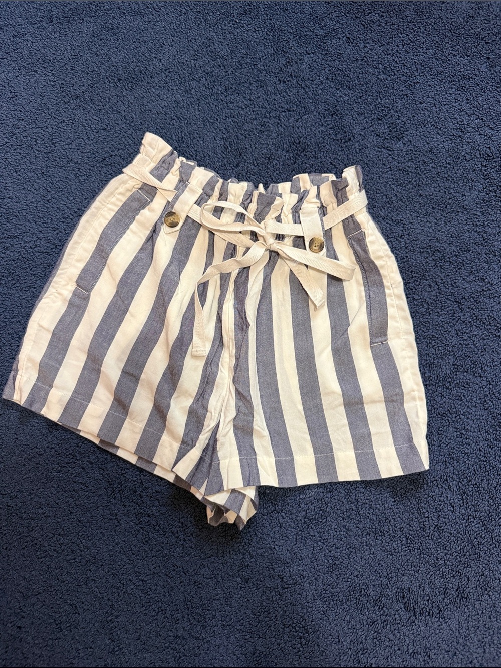 American Eagle Outfitters off white and Navy Vertical Stripe Paperbag Shorts